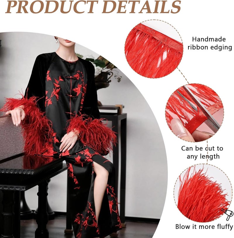 whitefeather 2 Yards 4-6inch Dyed Ostrich Feathers Trim Fringe for DIY Dress Sewing Crafts Ostrich Feathers Costumes Decoration (red) - Image 3